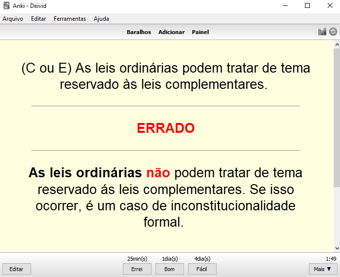 Cartão Anki Verso